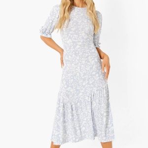 Floral Print Frill Hem Midi Dress